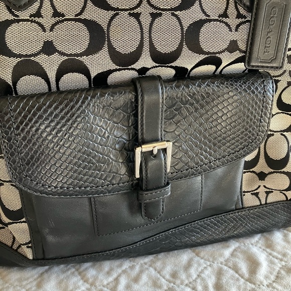COACH Charlie Signature Python Tote Style - Black.  Front snap pocket. - Picture 2 of 11